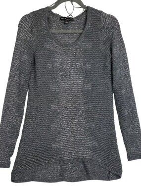 Rock & Republic Gray Sparkle Crochet Knit Sweater M Holiday Festive Whimsy Tunic